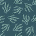 Random pale seamless pattern with hand drawns eaweed print. Turquoise palette artwork. Aquatic backdrop