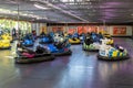 Random parked empty colorful bumper cars at an amusement park. Royalty Free Stock Photo