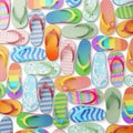 Random pattern flat lay of cute cartoon style colorful flip flops sandal lifestyle casual fashion isolated on white background 3d Royalty Free Stock Photo