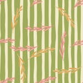 Random pink leaf branches seamless abstarct botanic pattern. Pink striped background. Doodle backdrop Royalty Free Stock Photo