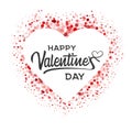 Random red circles with white heart and text Happy Valentine`s day on white background. Isolated design element for holiday Royalty Free Stock Photo