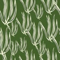 Random retro seaweeds seamless pattern on green background