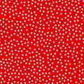 Random scattered polka dot pattern, abstract red and white background, white dots on red