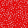 Random Scattered Polka Dot Pattern, Abstract Red And White Background, White Dots On Red