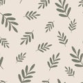 Random seamless abstract botanic pattern with branches. Nature foliage backdrop in grey and pink tones