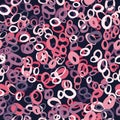 Random seamless abstract pattern with rings doodle ornament. Geometric circle elements in bright purple and pink tones Royalty Free Stock Photo