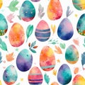 Random Seamless Background Decorative Easter Egg Watercolor Painting Theme - Generative AI