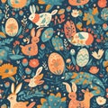 Floral Easter Illustration Theme Random Seamless Background - Generative AI