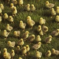 Random Seamless Background Tile of Baby Chicks on Grass Easter Theme - Generative AI