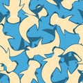 Random seamless bright marine pattern with hammerhead sharks. Blue background