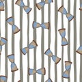 Random seamless doodle pattern wirh hourglass silhouettes. Striped background with white and grey lines