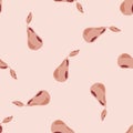 Random seamless fruit pattern with simple pear silhouettes. Pink light background