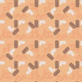 Random seamless geometry doodle pattern. Tetris figures with rectangles in brown and grey colors on orange background Royalty Free Stock Photo