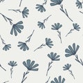 Random seamless nature garden pattern with navy blue outline daisies. Light background