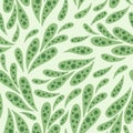 Random seamless pattern with doodle green oriantal cucucmer shapes. Creative paisley backdrop