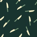 Random seamless pattern with doodle knife silhouettes. Kitchen simple backdrop with cooking tools in green colors