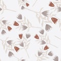 Random seamless pattern with flowers. Pastel grey and maroon tulips on light background. Stylized floral backdrop Royalty Free Stock Photo