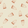 Random seamless pattern with orange bird cage contoured print. Light pastel background Royalty Free Stock Photo