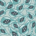 Random seamless pattern with organic doodle pear silhouettes. Blue palette ornament