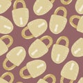 Random seamless pattern with simple beige loch shapes ornament. Pale maroon background. Vintage old backdrop