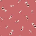 Random seamless pattern with simple style hourglass ornament. Pink background. Pastel tones backdrop