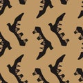 Random seamless style pattern with abstract black women elegance boots silhouettes. Beige pale background Royalty Free Stock Photo
