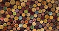 A random selection of used wine corks, some with vintage years. Royalty Free Stock Photo