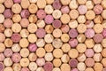 Random selection of used wine corks, wall of used corks, wine corks background