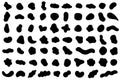 Random shapes. Organic black blobs of irregular shape. Abstract blotch, inkblot and pebble silhouettes, liquid amorphous