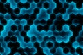 Random shifted black honeycomb hexagon geometrical pattern background with blue glow, minimal futuristic technology background Royalty Free Stock Photo