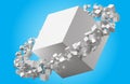 Random sized cubes rotating in eliptic orbit around cube Royalty Free Stock Photo
