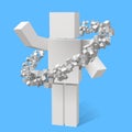 Random sized cubes rotating in eliptic orbit around cubic character Royalty Free Stock Photo