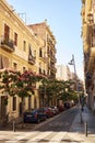 random street in the old city of Barcelona