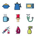 Random Stuff Icon Vector Design Kitchen Utensils, Toilet, Medical Kit, Iron Clothes, Bottle Spray Royalty Free Stock Photo