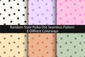 Random style polka dot seamless pattern in siz diffrent pastel colorways