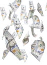 Randomly Falling One Hundred Dollar Bills on White Royalty Free Stock Photo