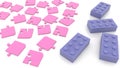Randomly Puzzle pieces and toy bricks on white Royalty Free Stock Photo