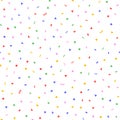 Randomly scattered colorful confetti. Festive seamless pattern.