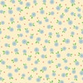 Randomly scattered little flowers with leaves and dots. Floral seamless pattern. Royalty Free Stock Photo