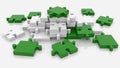 Randomly stacked puzzle pieces in green and white Royalty Free Stock Photo