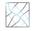 Randon design in square with many curved lines and blue colour texture in middle part. Royalty Free Stock Photo