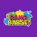 Rang Barse! Font With Water Guns Pichkari In Sticker Style On Purple