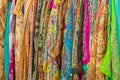 Range of colorful silk  scarfs in the shop Royalty Free Stock Photo