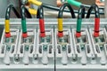 Range of electrical wires or cables are connected to the power circuit breakers. Royalty Free Stock Photo
