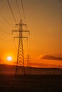 High voltage posts at sunset