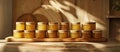 Range of Honey Jars on Table Royalty Free Stock Photo