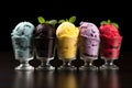 range of ice creams in bowls with different flavors on a table, sense of joy and enjoyment of summer treats, filled with Royalty Free Stock Photo