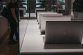 Range of MacBooks on display inside Apple Museum in Prague,Czech Republic Royalty Free Stock Photo