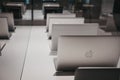 Range of MacBooks on display inside Apple Museum in Prague,Czech Republic Royalty Free Stock Photo