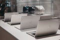 Range of MacBooks on display inside Apple Museum in Prague,Czech Republic Royalty Free Stock Photo